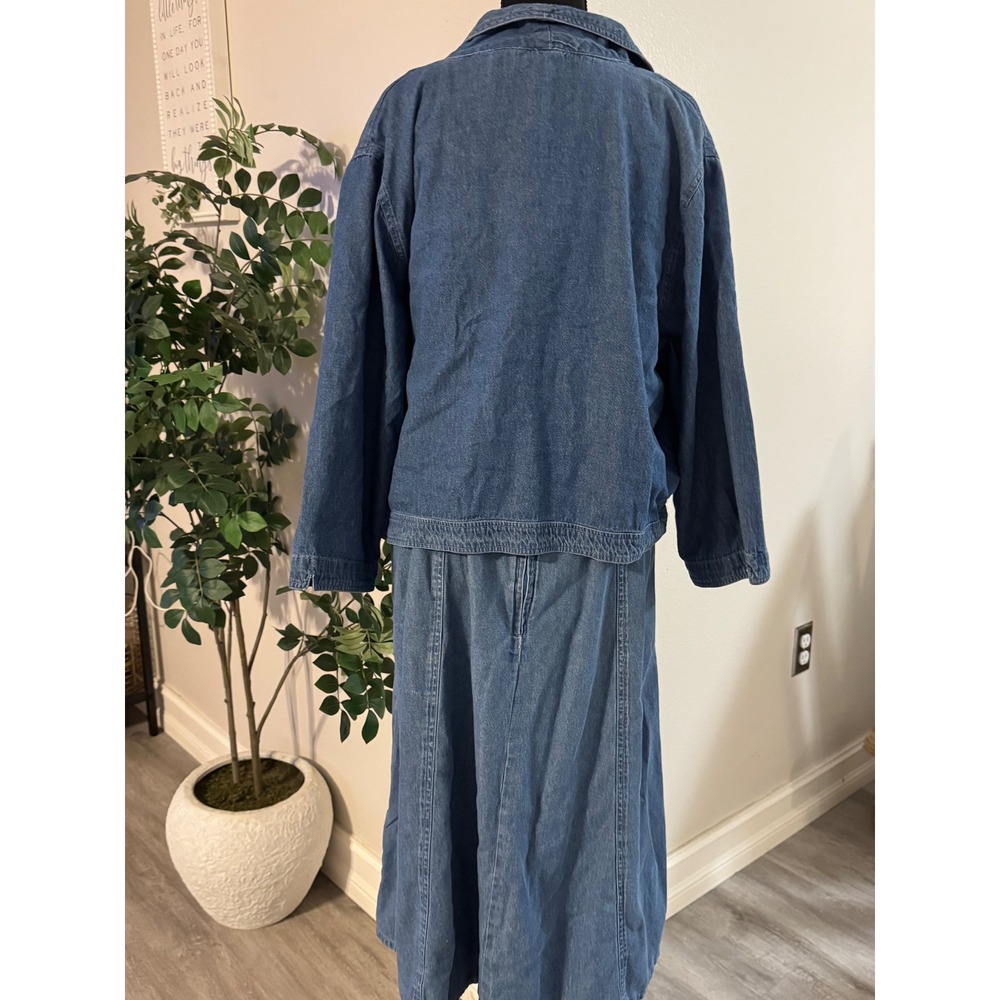 Roamans Vintage Denim 2 Piece Set Embroidered Floral Maxi Dress Jacket Blue B0 - Picture 5 of 7